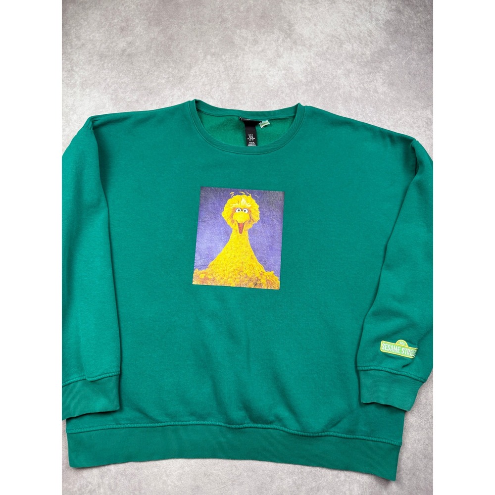 HM X Sesame Street Big Bird Graphic Sweatshirt Green Relax Fit Mens XL Crewneck